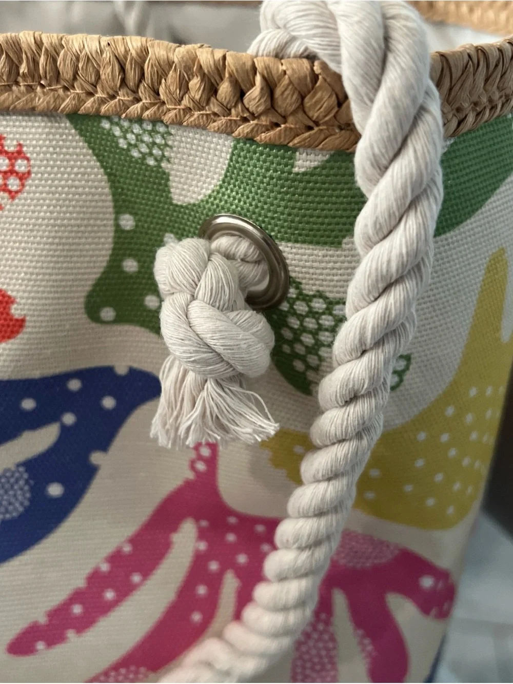 Multicolor Canvas Beach Tote with Rope Handles